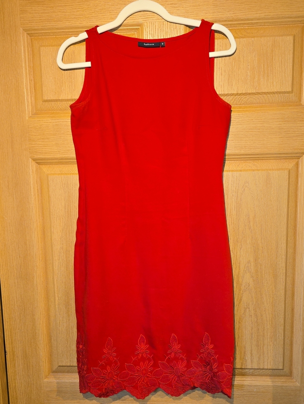Van Heusen Red Sleeveless Mini Dress with Floral Hem